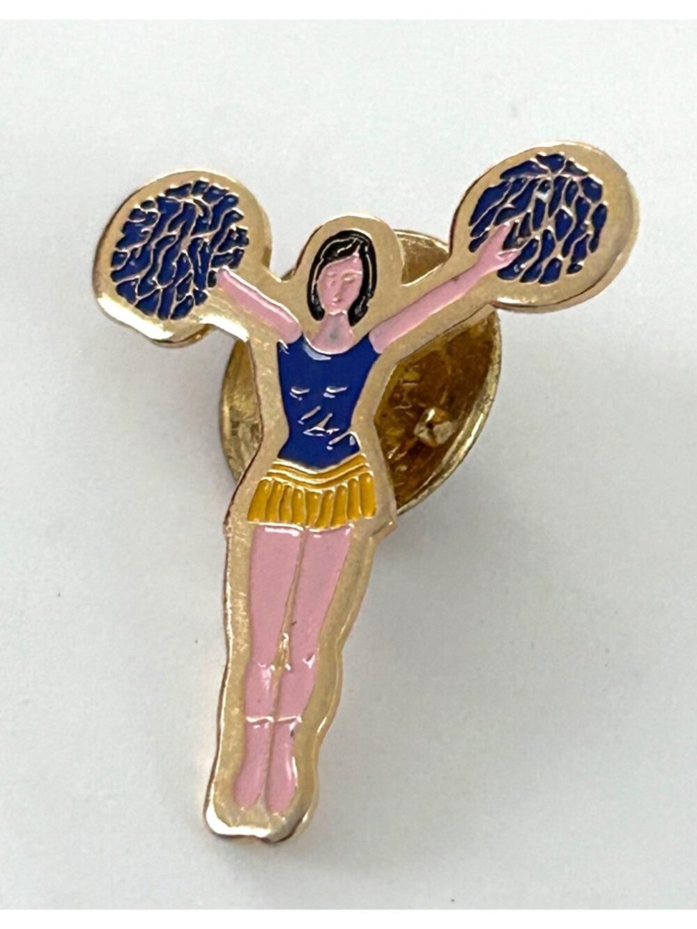 Cheerleader Blue Yellow Pompoms Enamel Collectible Letter Jacket Lapel Pin